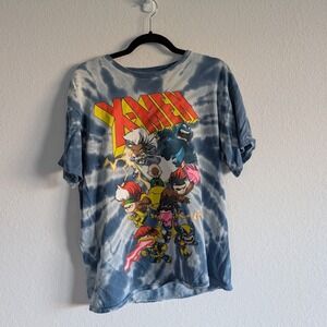 Marvel X-Men Chibi Character Tie Dye T-Shirt Medium M Blue Graphic Tee